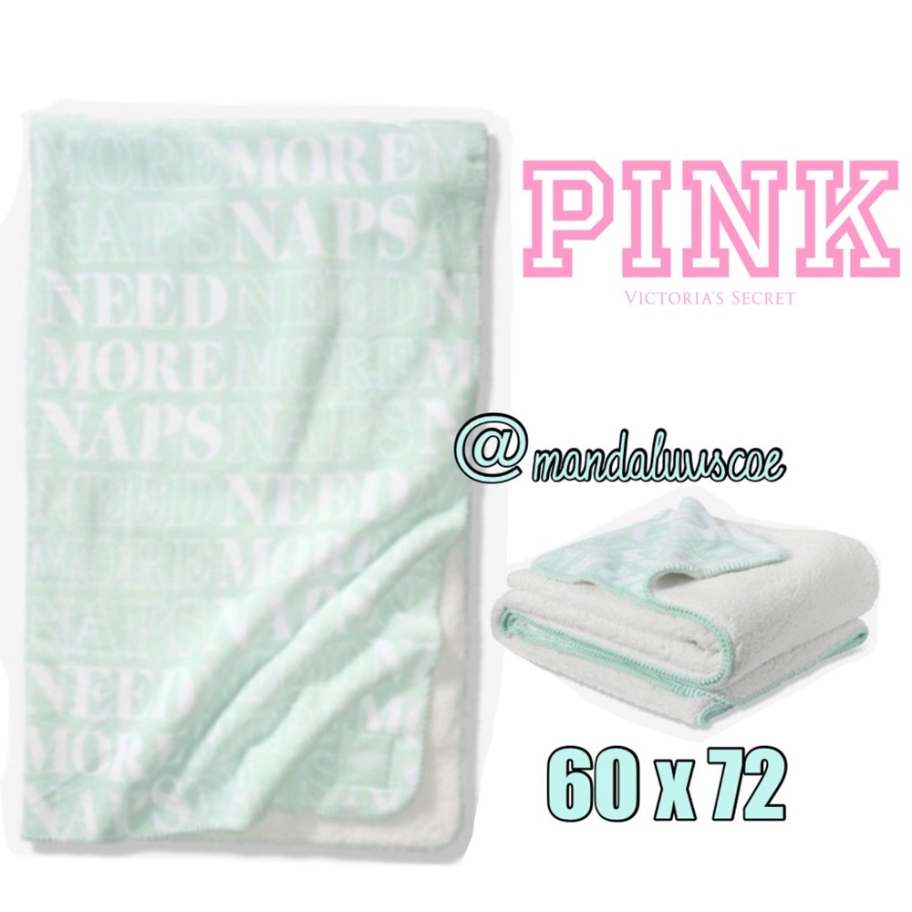 💗VS PINK MINT Need More Naps Sherpa Blanket Size Large 60x72